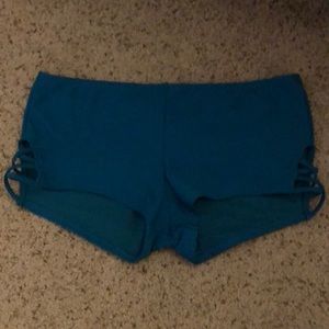 Teal boy-short style bikini bottom